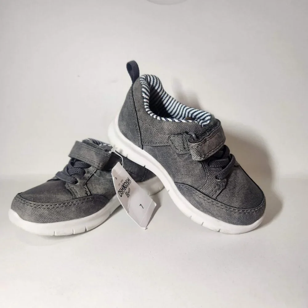 NEW OshKosh B'Gosh Size 7 Toddler Velcro Sneakers Shoes Gray White  NWT